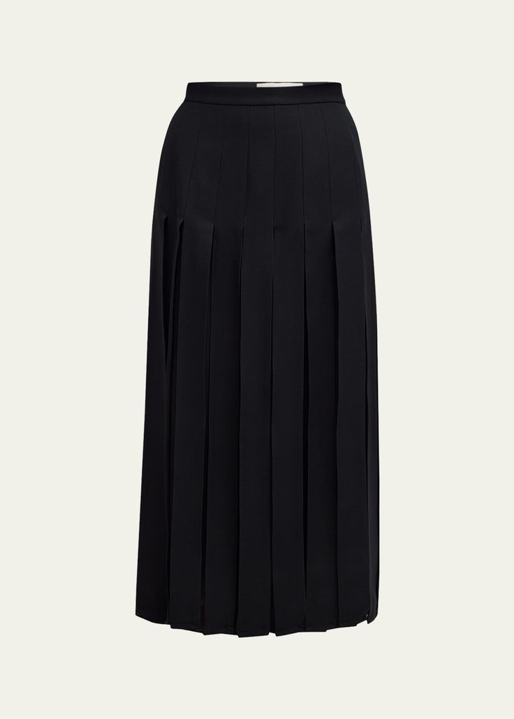 Lafayette 148 New York Pleated Wool-Silk Midi Skirt Silk Full Skirt For Work, Silk Pleated Flowy Maxi Skirt, Black Pleated Silk Skirt, Silk Flared Maxi Skirt For Work, Silk Skirt With Pleated Waist For Work, Pleated Silk Bottoms For Evening, Silk Accordion Pleated Flowy Skirt, Silk Workwear Skirt With Pleated Waist, Silk Flared Skirt For Work