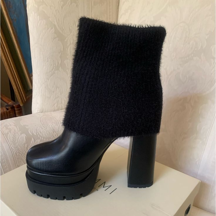 Brand New In Box! Dolls Kill Simmi Platform Ankle Sock Boots Heels Size 9 Us Black Vegan Leather Knit Upper Platform & Block Heels Treaded Soles Brand- Simmi London All My Items Are Guaranteed Authentic Smoke Free Home New To Poshmark? Use Code Ccbuttercup To Save $10 Black Ankle-high Booties For Winter, Black Ankle-high Winter Booties, Black Platform Heeled Boots For Winter, Winter Black Platform Heeled Boots, Black Ankle Booties For Winter, Trendy Black Winter Booties, Platform Outfit, Black Platforms, Dolls Kill Shoes