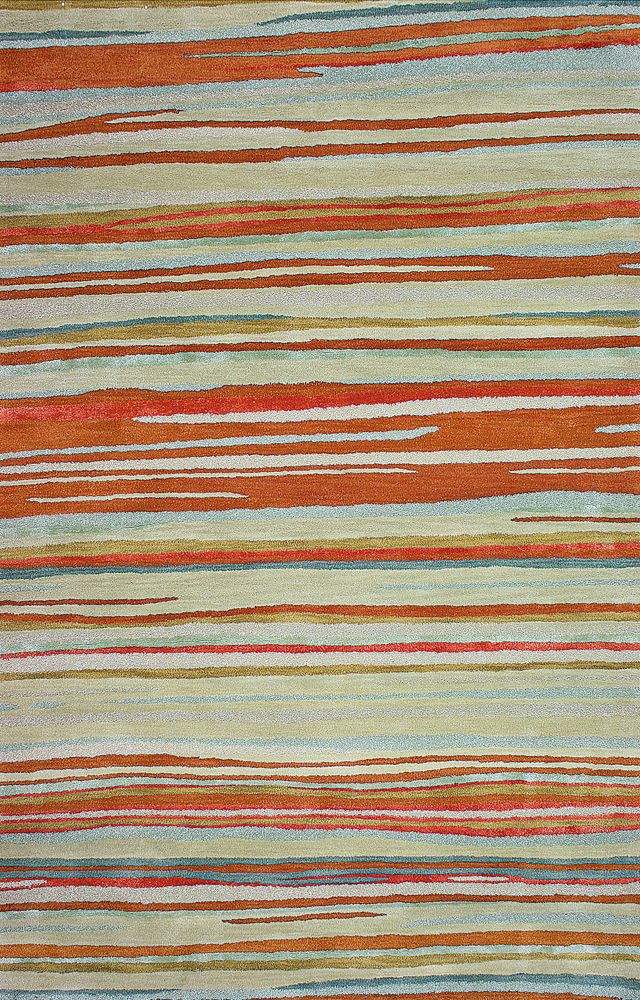 an orange and green striped rug