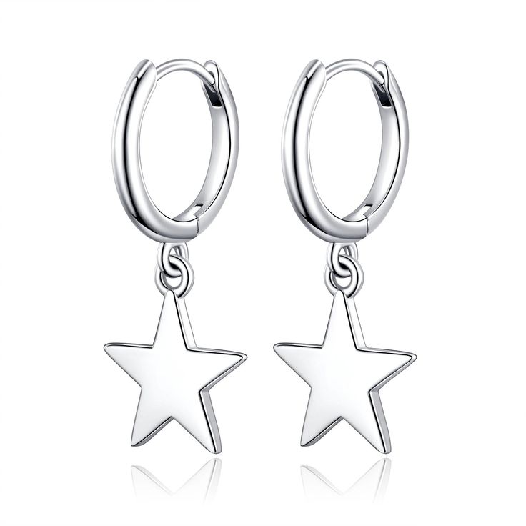 PRICES MAY VARY. ♥Small Hoop Earrings Parameters - Hoop Size: 0.54* 0.57 in (13.8mm*14.5mm), the silver earrings dangle star size: 0.47* 0.48 in (12mm*12.3mm). The small huggie hoop earrings are the perfect size for all ages women and girls. When you find the clasp doesn't close, you can try to bend the post. If it's still not working, Pls contact us ♥Star Dangle Hoop Earrings - Cute star dangle drop makes the simple lightweight huggie earrings more eye-catching. You can wear it alone or stack i Star Earrings Silver, Silver Star Earrings, Cross Heart, Cute Star, Small Hoop Earrings, Dangle Hoop Earrings, Cute Stars, Wardrobe Ideas, Huggie Earrings