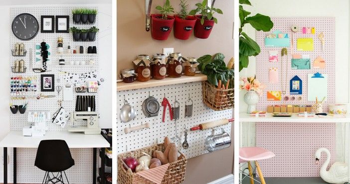 three different pictures with pots and plants on the wall, one in front of a desk