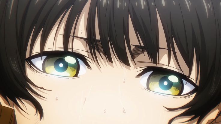 an anime character with blue eyes and black hair