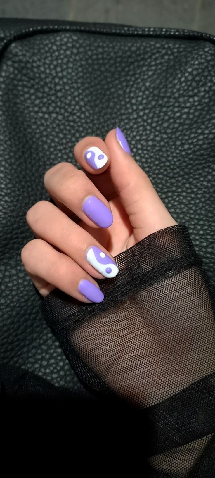 Purple Ying Yang Nails, Ying And Yang Nails, Purple Ying Yang, Ying Yang Nails, Yin Yang Nails, Purple Nail Designs, Racun Shopee, Short Acrylic, Manicure Nails