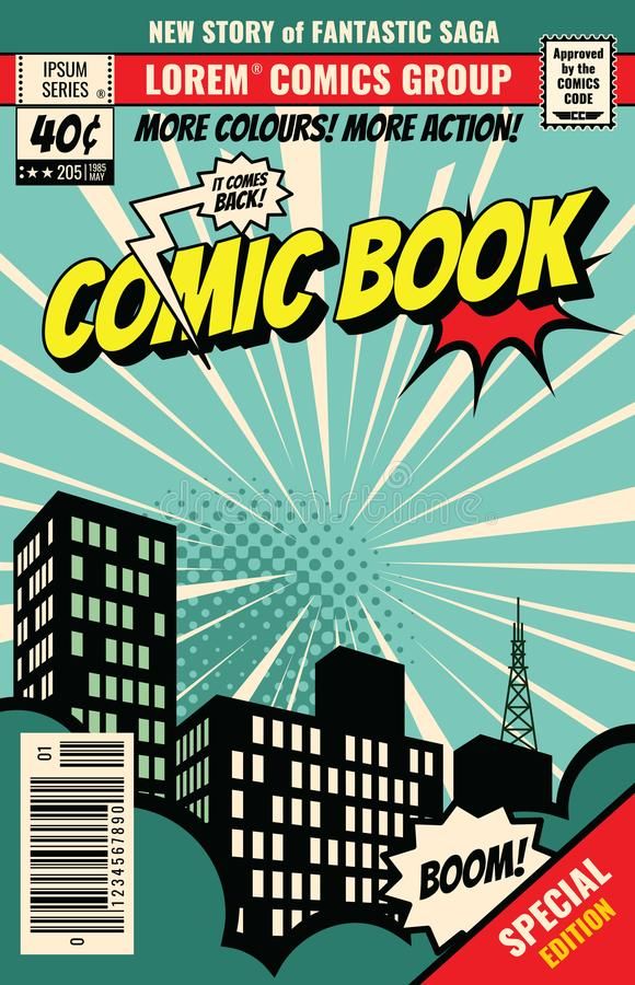 an old comic book cover with the words comic book written in black and white letters