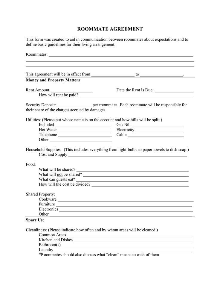 roommate room rental agreement form is shown