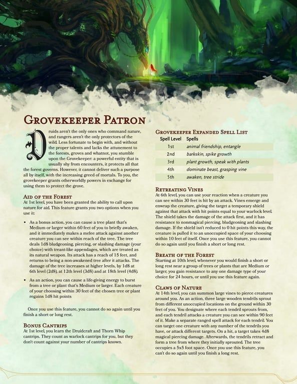 the page is full of information about how to use grovekeeper patrons for magic