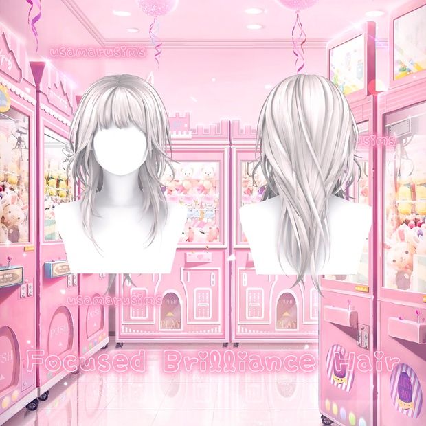 two mannequins in front of a pink store with teddy bears hanging from the ceiling