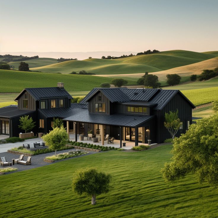 an aerial view of a house in the country