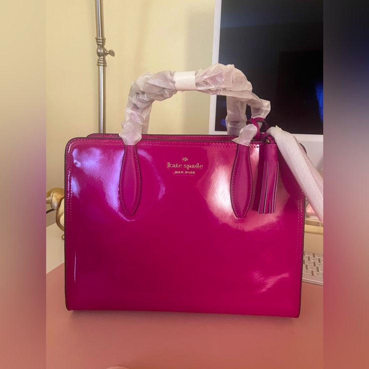 Brand New Never Used. Great Quality And Perfect For Spring! Purple Rectangular Bag With Dust Bag, Luxury Purple Satchel With Handles, Purple Rectangular Bag, Chic Purple Handheld Satchel, Luxury Purple Bags For Gifts, Luxury Purple Bag For Gift, Purple Top Handle Bag With Detachable Handle, Luxury Purple Bags With Double Handle, Luxury Purple Double Handle Bag