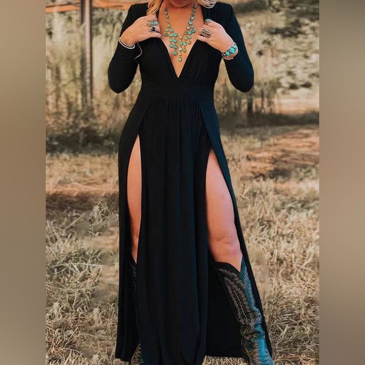 Brand New Only Tried On. Very Sexy Long Sleeve Dress With High Cut Slits Long Black Dress, Forest Fairy, Dress Cuts, High Cut, Rodeo, New Dress, Colorful Dresses, Black Dress, Long Sleeve Dress