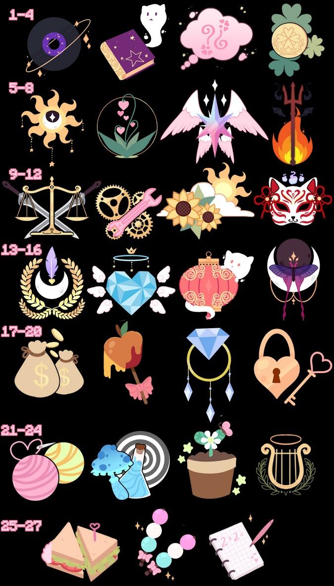 an image of many different types of items on a black background, including masks and other things