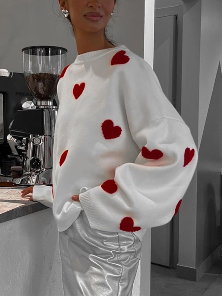 Description Introducing our Heart Knit Sweatshirt, where comfort meets style with a touch of heartfelt charm. This sweatshirt is designed for those who want to make a statement, not just with fashion but with their emotions.Fall in love with the delightful heart-shaped knit pattern adorning this sweatshirt. Each heart is meticulously crafted into the fabric, creating a sweet and playful design that adds character to your outfit. It's a symbol of warmth and affection that you can proudly wear.The Ikat Kepala, Patchwork Sweater, Women Sweaters Winter, Heart Sweater, Estilo Chic, Women Sleeve, Loose Sweater, Knit Sweatshirt, Casual Sweaters