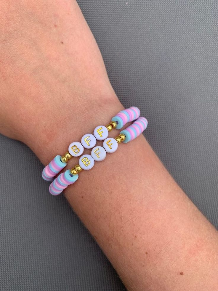 Bracelets Bff, Clay Beaded Bracelet, Bff Bracelet, Make Clay Beads, Preppy Vsco, Bff Matching, Clay Bead Necklace, Preppy Bracelets, Bff Bracelets