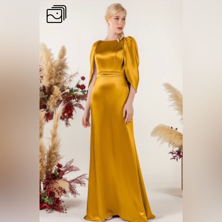 Never Worn Color Is Beyond Beautiful, Nothing Else On The Market Like It At This Price Photographs Perfectly Fits Like Size 4 Color Is Yellow Gold, Second Photo Shows The Back. Elegant Yellow Banquet Dress, Fitted Yellow Evening Dress For Bridesmaid, Fitted Yellow Bridesmaid Evening Dress, Yellow Satin Evening Dress For Wedding, Yellow Bridesmaid Evening Dress, Fitted Yellow Satin Evening Dress, Yellow Satin Cocktail Dress, Chic Yellow Evening Dress For Formal Events, Chic Yellow Evening Dress For Formal Occasions