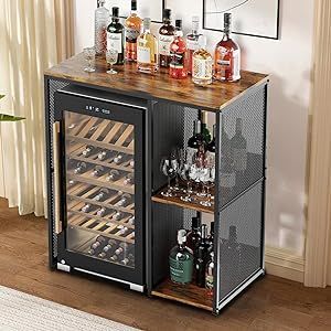 a wine cooler with bottles and glasses on it