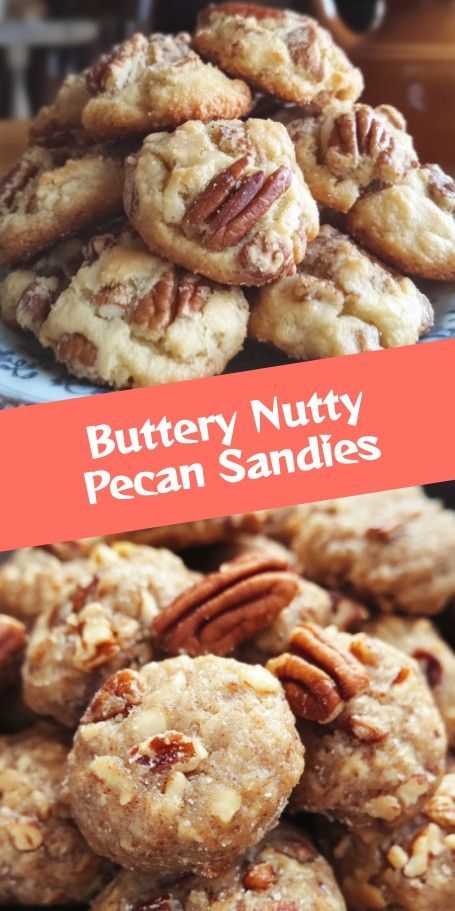 a pile of cookies sitting on top of a blue plate next to a pile of pecan candies