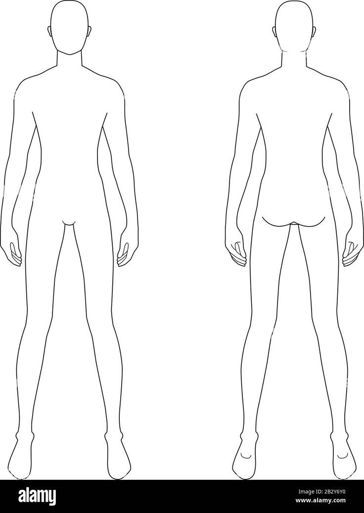 an outline drawing of a man's body and the front view of his body