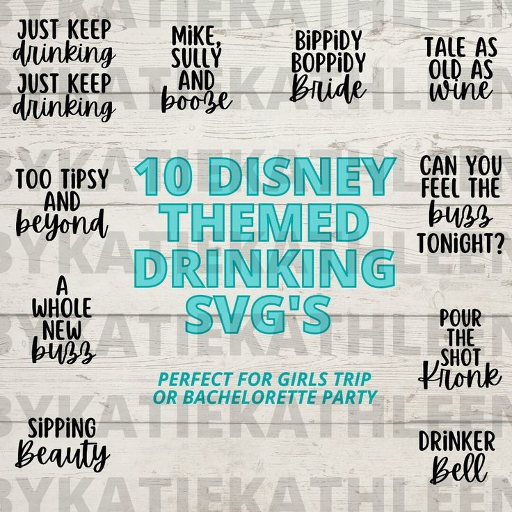 the disney themed drinking svg's for bachelors are on display in this poster