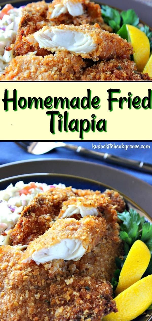 homemade fried tilapia with lemon wedges and mayonnaise