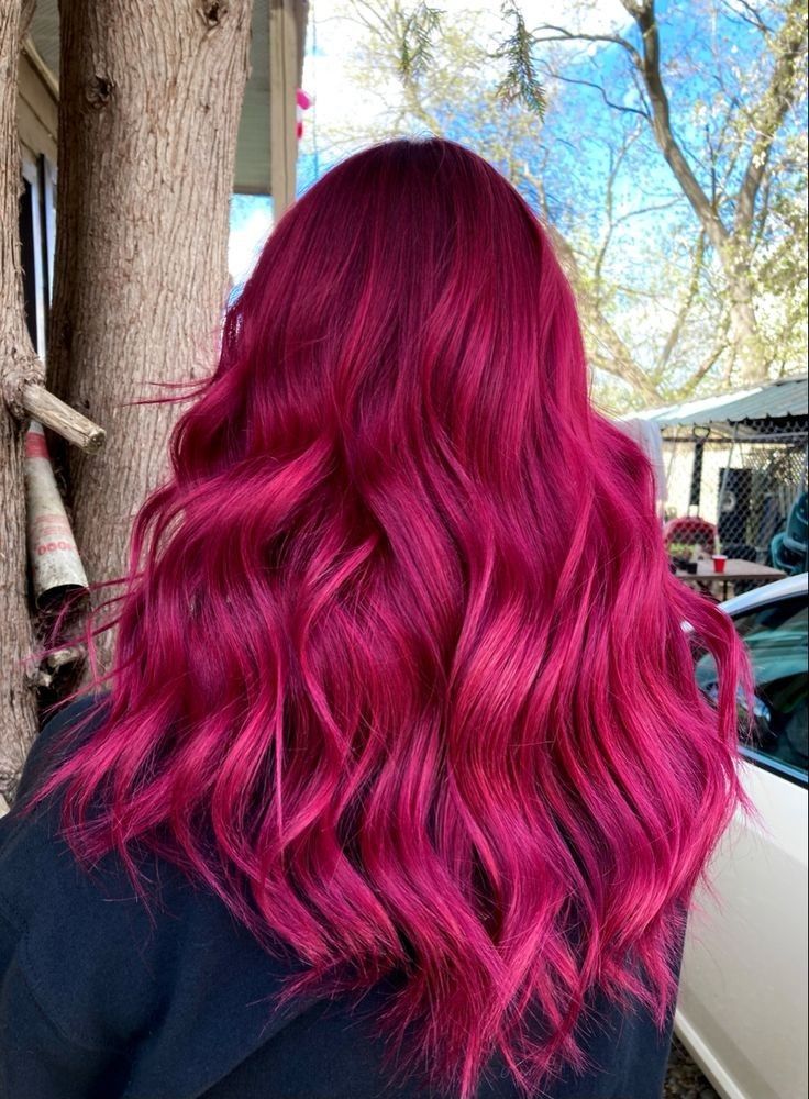 Hair Dye Bright Colors, Fuschia Red Hair, Raspberry Pink Hair Color, Cranberry Pink Hair, Hot Pink Red Hair, Red Magenta Hair Color, Pink And Red Hair Color, Berry Pink Hair Color, Bright Magenta Hair