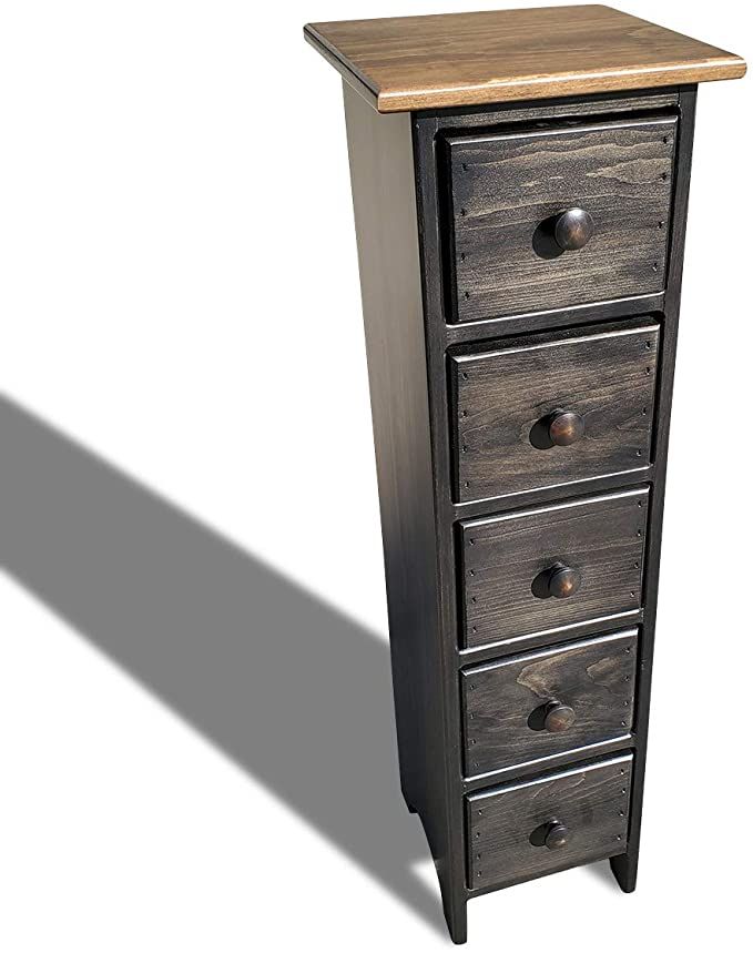 a tall wooden drawer with five drawers