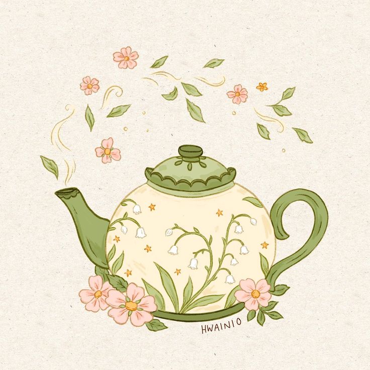 a drawing of a teapot with flowers coming out of it