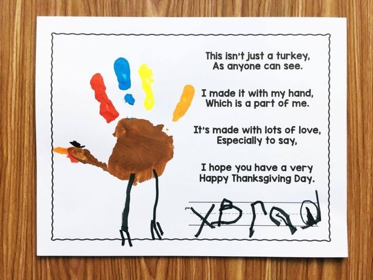 a handprinted thanksgiving card with an image of a turkey