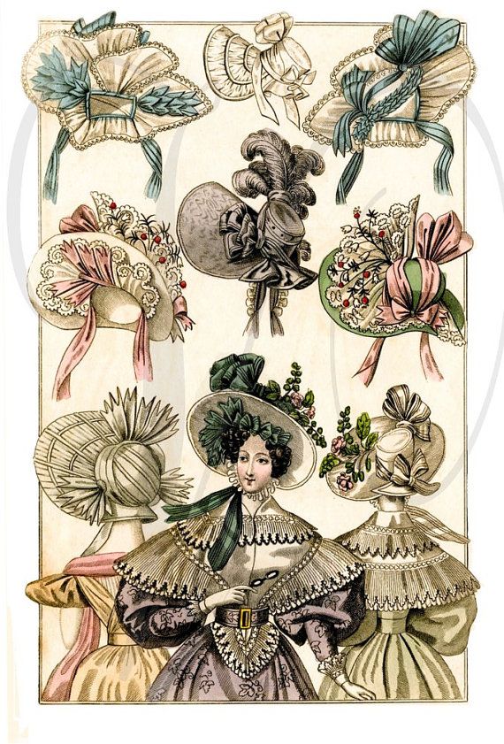 Antique FRENCH VICTORIAN HATS - Vintage Victorian Fashion Lady Hats and Bonnets - Digital Download, Collage Sheet, Print and more Rose Bertin, 1830s Fashion, Historical Hats, Mode Prints, Fashion French, Istoria Artei, Victorian Hats, French Victorian, Hats Fashion