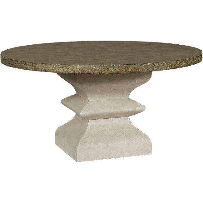 an oval table with two pedestals on each side and a circular top in grey concrete