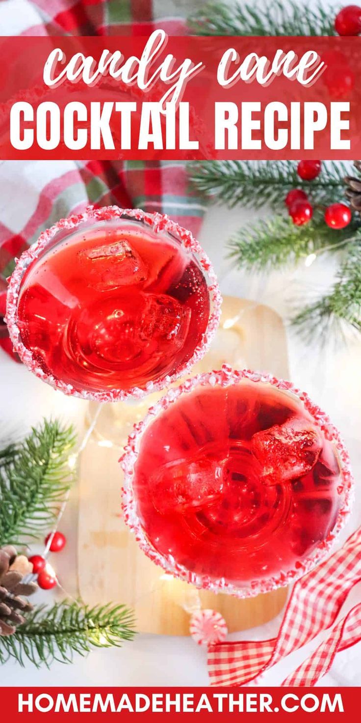 two glasses filled with red drink sitting on top of a table