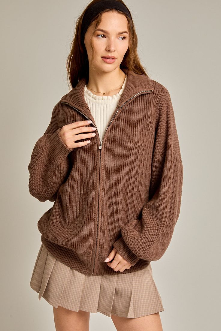 This adorable neutral colored zip up is the perfect item to add to your fall wardrobe! 60% Cotton 40% Acrylic Light Taupe Color, Usa Sweater, Perfect Cardigan, Oversized Sweater Cardigan, Denim Accessories, Oversized Cardigan, Taupe Color, Tops Fall, Oversized Sweater