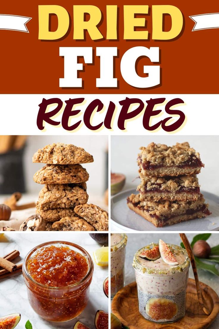 a collage of different desserts with the words dried fig recipes