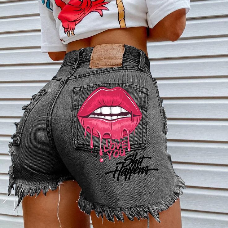 These Womens Street Style Sexy Ripped Denim Shorts are made from a thick denim material, providing durability and comfort. The stylish, ripped design adds an edgy and trendy touch to your street style. Perfect for a look that is both sexy and street-smart. Denim Shorts For Women, Moda Denim, Window Cards, Ripped Denim Shorts, Print Denim, Shorts Fashion, Short Models, Mode Casual, Ladies Clothes