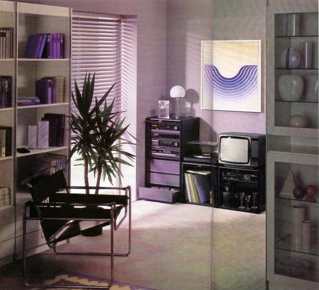 a living room filled with furniture and bookshelves next to a tall book shelf