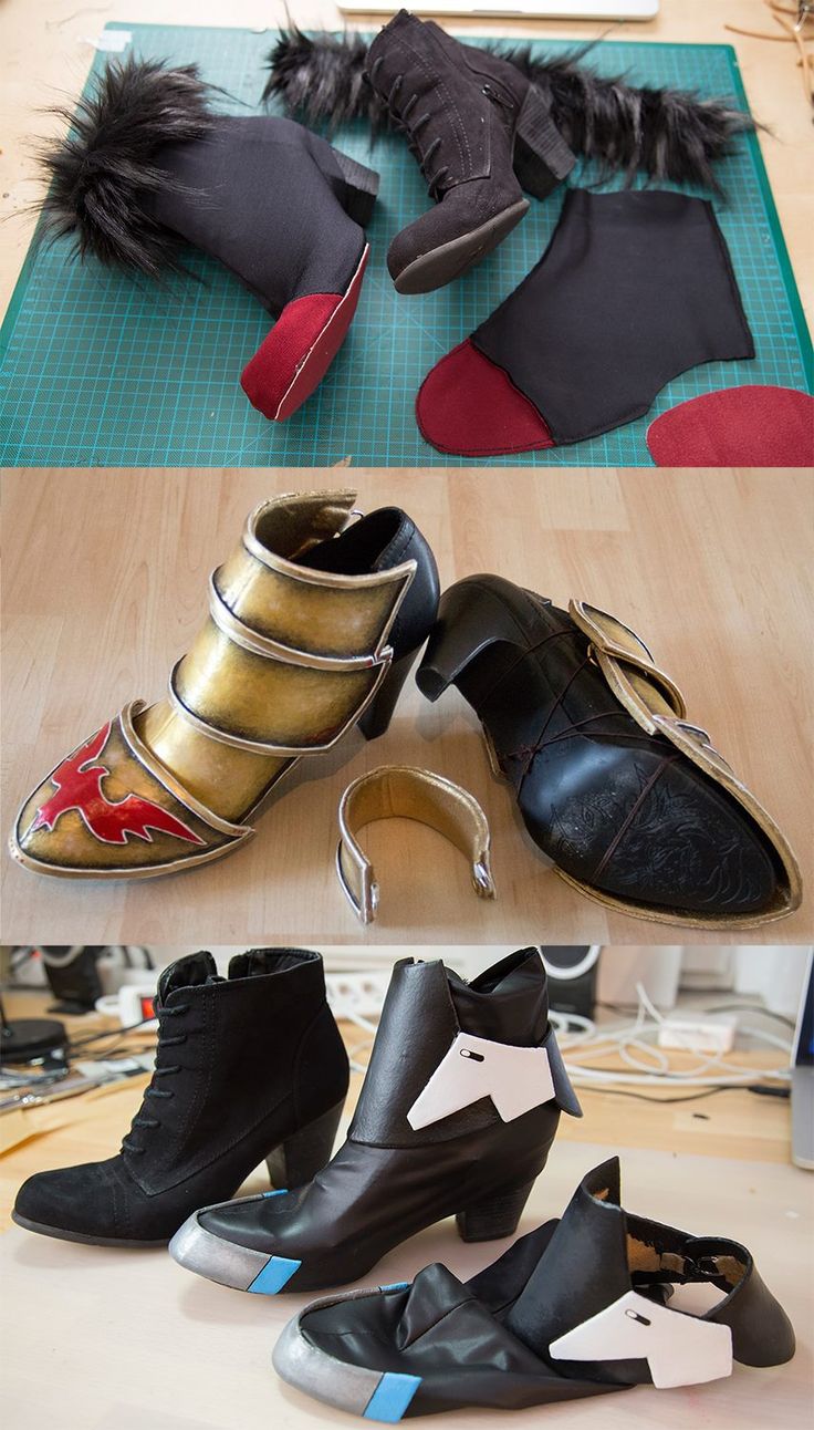 cosplay diy tutorial Did you know that I have only two pair of cosplay shoes? One of them is my "pretty" pair with higher heels and a more feminine shape. The other pair are hiking shoes...Sometimes I attach some armor pieces, sometimes I'll use a boot cover. That way I'm able to use the same pair of shoes for different costumes and safe a lot of space in my suitcase! Kamui Cosplay, Armor Pieces, Vi Cosplay, Costume Tutorial, Diy Kostüm, Cosplay Armor, Cosplay Tutorial, Cosplay Diy, Cosplay Tips