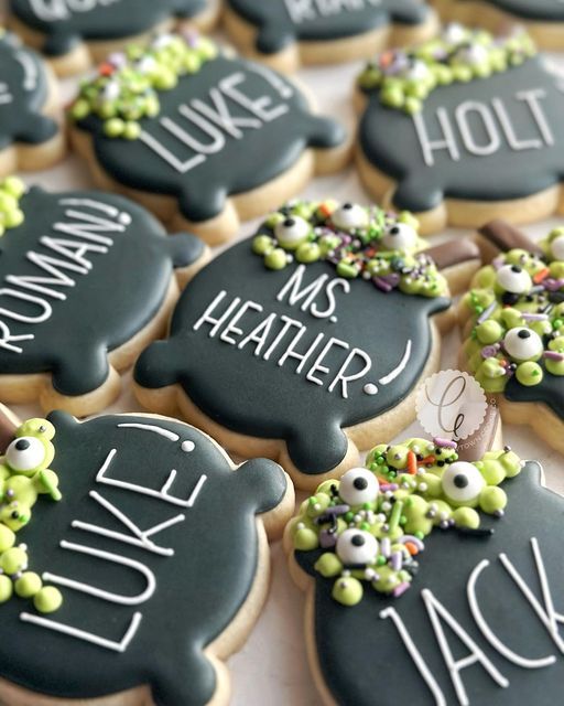 decorated cookies with words and decorations on them