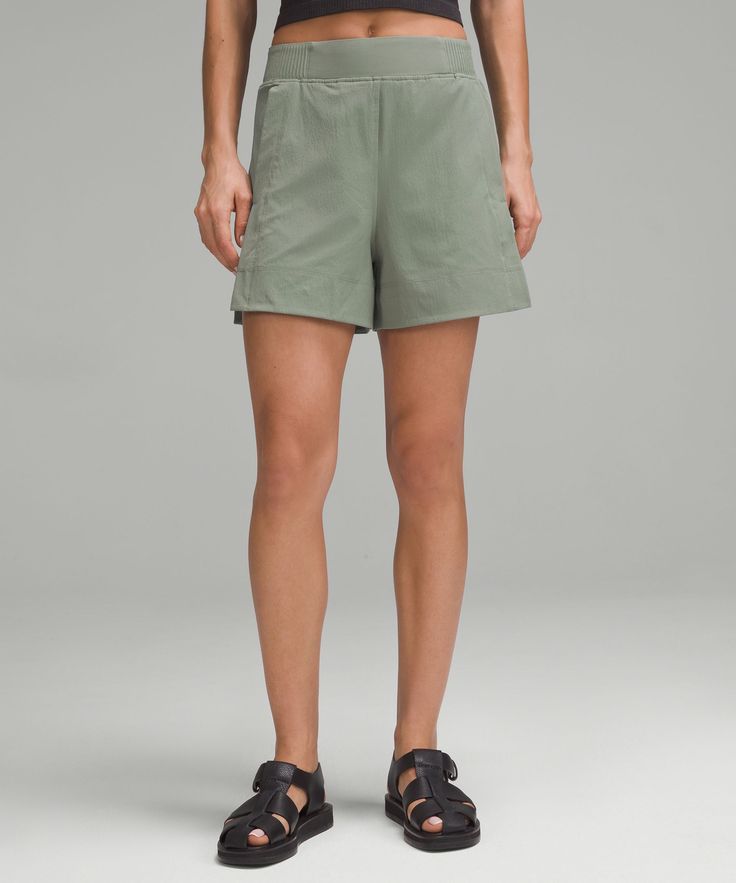 These High-Rise, Relaxed-Fitting Shorts Flow With Your Every Move For An Easy Approach To Your Daily Routine. Designed For Casual. Relaxed Fit Is Roomy Through Glutes And Thighs. Hand Pockets With Hidden Pocket For Small Items. Side Slits At The Hem For Added Mobility. | Stretch Woven Relaxed-Fit High-Rise Short 4" Lululemon Relaxed Fit Shorts For Summer, Casual Lululemon Yoga Bottoms, Lululemon Casual Yoga Bottoms, Lululemon Relaxed Fit Functional Bottoms, Lululemon Relaxed Fit Shorts With Elastic Waistband, Everyday Activewear With Built-in Shorts, Lululemon Relaxed Fit Yoga Bottoms, Lululemon Casual Activewear For Spring, Lululemon Relaxed Fit Shorts