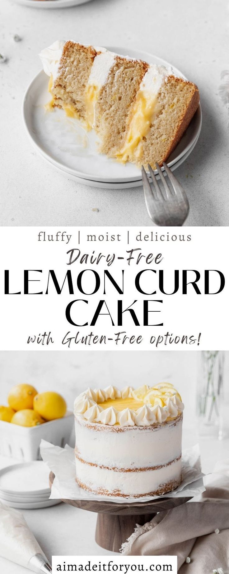 a lemon cake on a white plate with the words, fluffy most delicious mary - free lemon curd cake