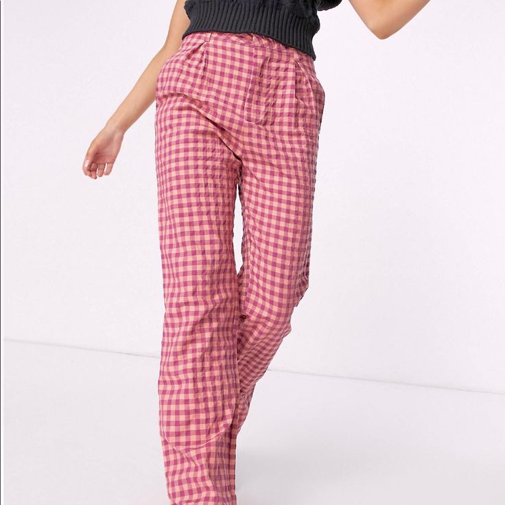 Size: Xxl Color: Vintage Check Red Relaxed Fit Full-length Pants, Red Relaxed Fit Full Length Bottoms, Red High-waisted Relaxed Fit Bottoms, Trendy Red Cotton Pants, Red Relaxed Fit Pants For Spring, Red Cotton Summer Pants, Trendy Red Loungewear Bottoms, Red Cotton Pants For Summer, Flare Dress Pants