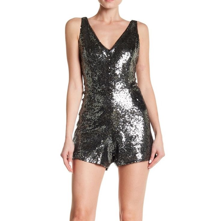 Details: Sparkle Across The Dance Floor In This Sequined Romper. - Color: Gunmetal - V-Neck And Back - Sleeveless - Hidden Back Zip Closure - Sequin Construction - Lined Fiber Content: Shell/Lining: 100% Polyester Care: Spot Clean Bundle & Save! V Neck Romper, Sequin Rompers, Sleeveless Rompers, The Dance, Dance Floor, Pant Jumpsuit, Jumpsuit Romper, Sequin, Little Black Dress