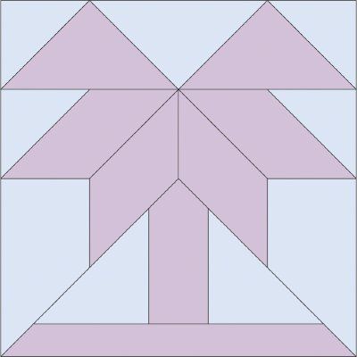 the diagonal triangle quilt block is shown in light pink and pale blue, as well as white