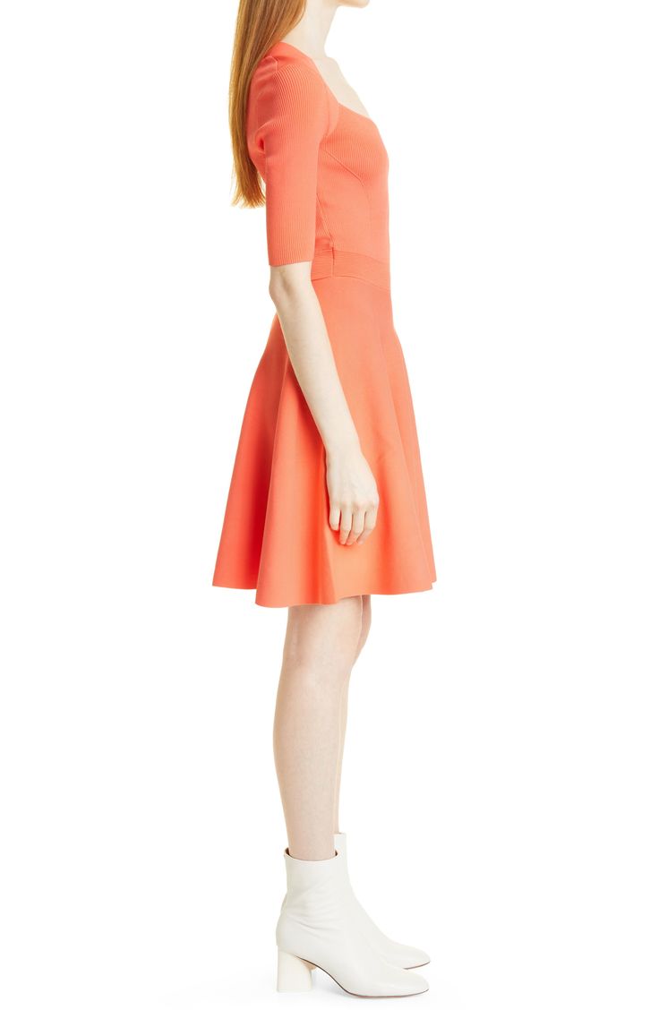 Move easily from work to play in this fit-and-flare knit frock styled with a flattering sweetheart neckline and a swingy pleated skirt. 63% viscose, 35% polyamide, 2% elastane Dry clean or hand wash, dry flat Imported Stretch A-line Pleated Midi Dress, Fit And Flare A-line Mini Dress In Elastane, Flattering Fitted A-line Dresses, Fit And Flare Midi Dress In Elastane, A-line Elastane Midi Dress, Fit And Flare A-line Midi Dress In Elastane, Fitted Flared Skirt Midi Dress For Summer, Flattering A-line Midi Dress In Elastane, Fitted Dress With Flattering Silhouette And Flared Hem