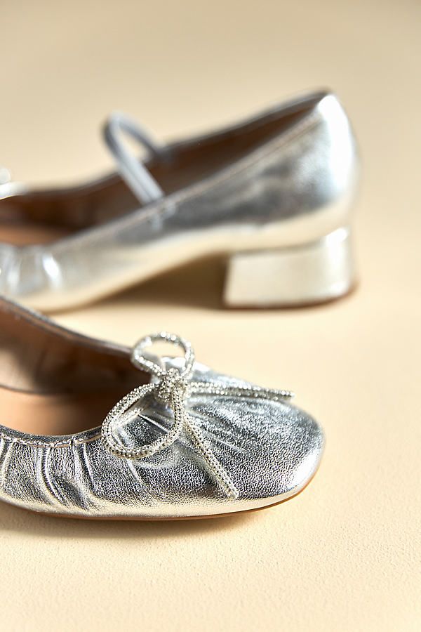 Polyester upper, insole Rubber sole Slip-on styling Imported | Ballet Heels by Maeve in Silver, Women's, Size: 36, Polyester/Rubber at Anthropologie Padded Heel Court Shoes With Round Toe For Galas, Round Toe Court Shoes With Padded Heel For Galas, Silver Heels With Round Toe Medium Width, Silver Heels With Round Toe For Galas, Silver Heels With Removable Insole, Silver Closed Toe Court Shoes With Padded Heel, Silver Court Shoes With Padded Heel And Round Toe, Silver Heels With Round Toe, Silver Closed Toe Court Shoes Medium Width