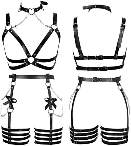 Harness Lingerie Sets, Body Harness Fashion, Spicy Clothes, Incubus Oc, Goth Harness, Black Over Knee Boots, Creative Outfit Ideas, Leather Harness Women, Harness Outfit