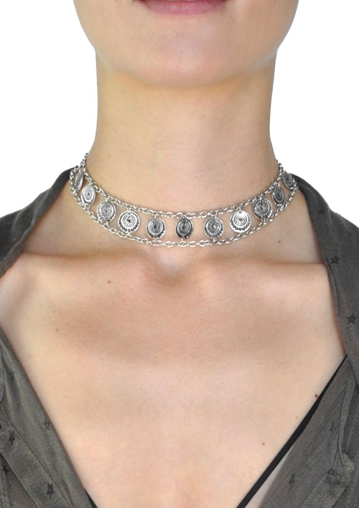 Jewel Cult - Hannah Coin Choker Necklace , $16.00 (http://www.jewelcult.com/hannah-coin-choker-necklace/) Metal Coin Necklace For Festivals, Silver Chain Choker For Festivals, Silver Adjustable Chain Choker For Festival, Festival Silver Metal Choker, Festival Silver Choker With Adjustable Chain, Vintage Silver Adjustable Chain Necklace, Nickel Free Metal Choker, Silver Round Coin Necklace For Festival, Adjustable Silver Chain Necklace For Festivals