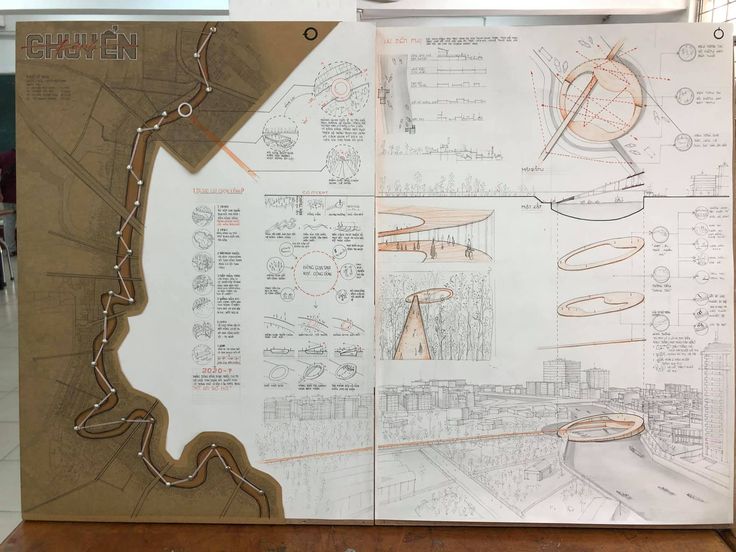 an architectural drawing on display in a building