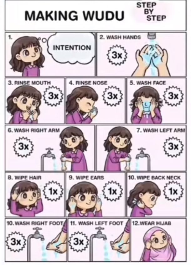 the instructions for making wudu step by step in english and chinese, including instructions on how to wash your hands