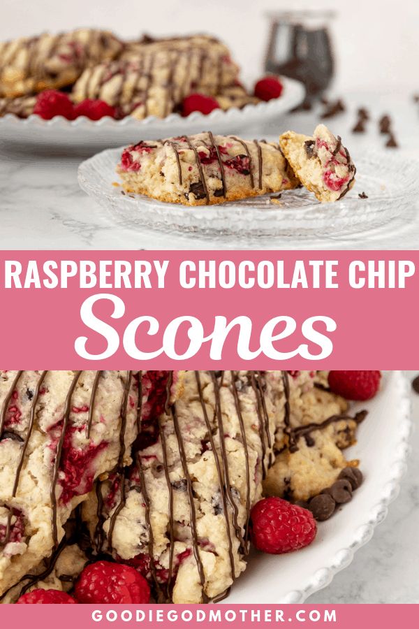 raspberry chocolate chip scones on a white plate