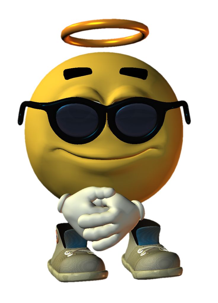 a yellow emoticon with sunglasses and an angel halo