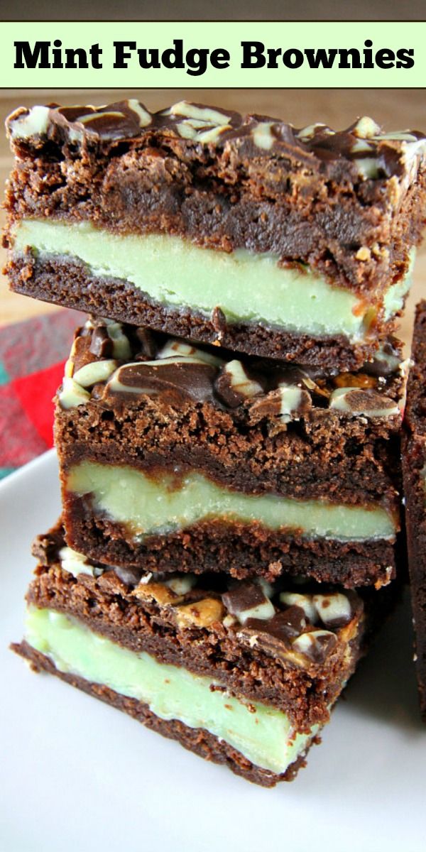 chocolate and mint brownies stacked on top of each other